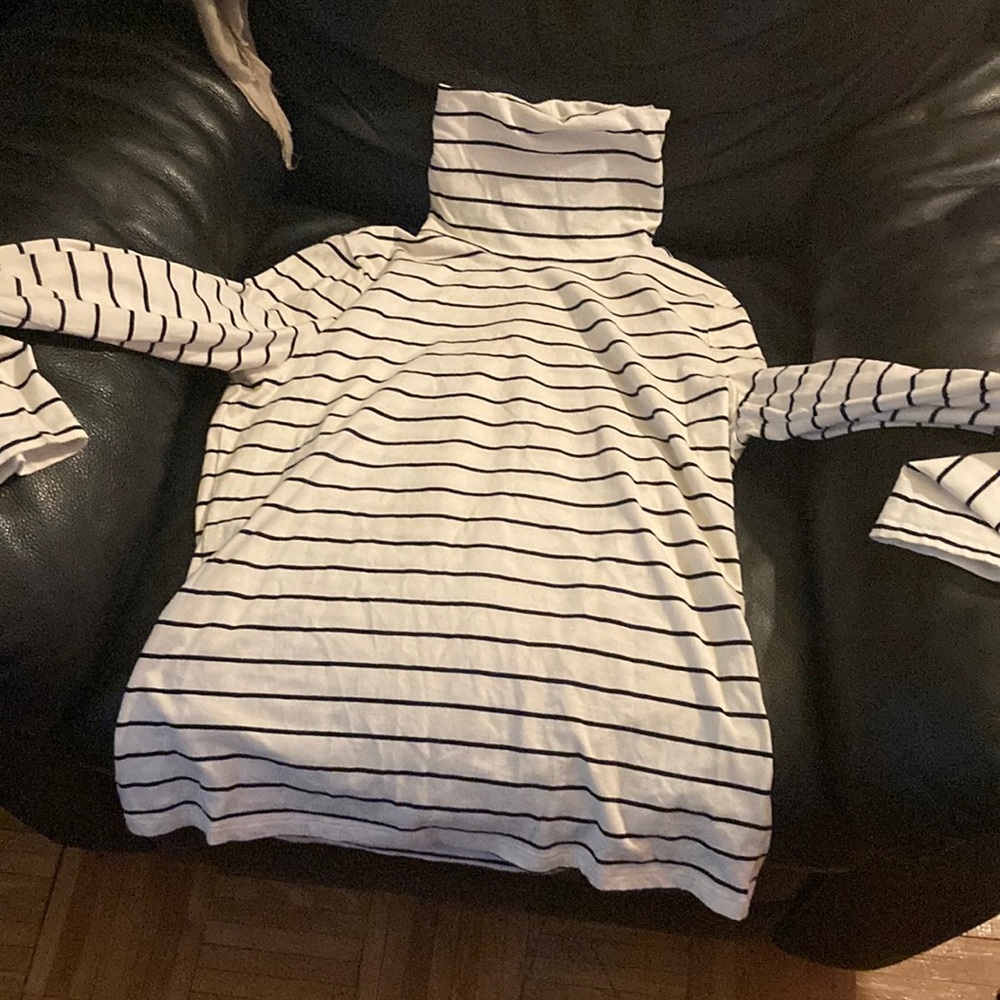 Talbots white and navy blue stripes turtleneck, long sleeve women’s small top